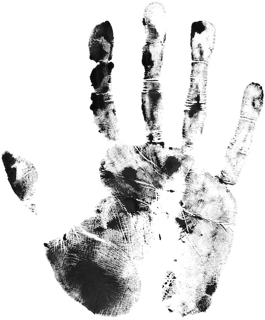 Black and white hand print with a black hand