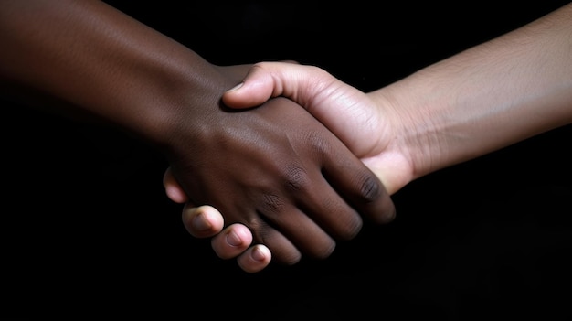 A black and white hand shaking a black person's hand