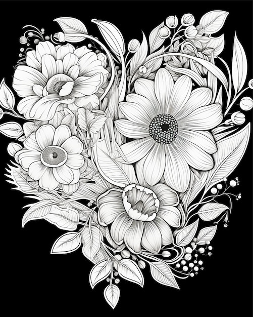 Black White Heart Coloring Page