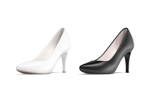 Black and white high heels shoes mockup. Elegant women footwear mock up. Spike heel boots classic.