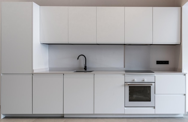 Black and white high quality kitchen in an empty house