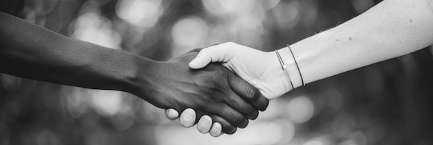 Photo black white holding hands african american man and caucasian woman show unity and cooperation for