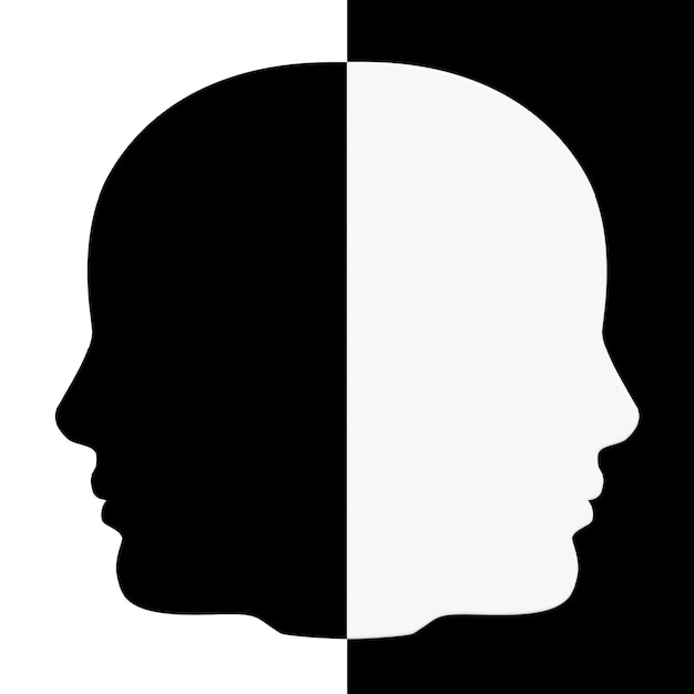 Black and White Human Head Shape extreme closeup. 3d Rendering.