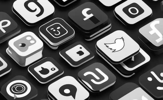 a black and white icon with a phone screen and icons on it