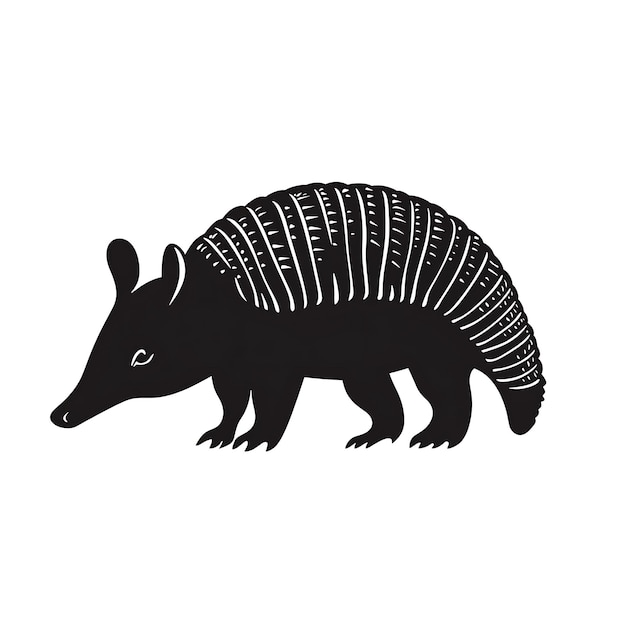 Photo black and white illustration of an armadillo a simple silhouette design for graphic use showcasing an armadillo in profile with its distinct shell