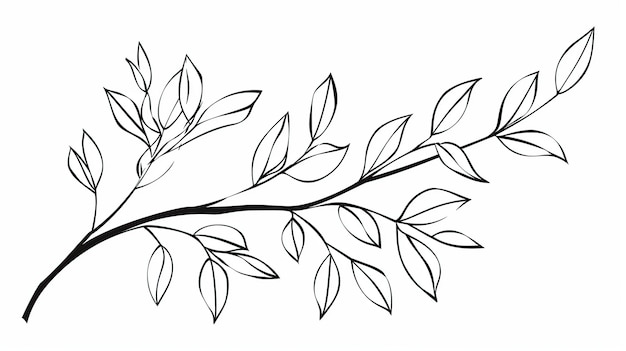 Photo black and white illustration of a branch with leaves