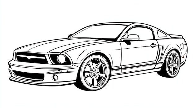 A black and white illustration of a classic sports car