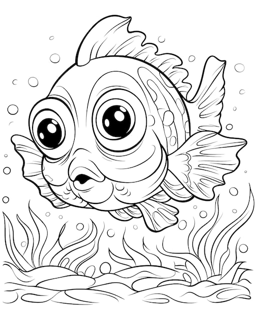 Black and white illustration for coloring animals fish