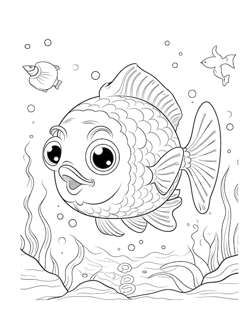 Black and white illustration for coloring animals fish