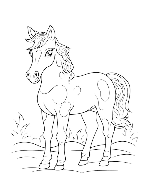 Black and white illustration for coloring animals horse