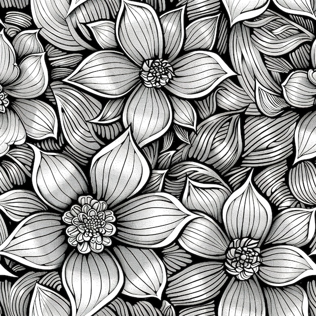 Photo black and white illustration of flowers