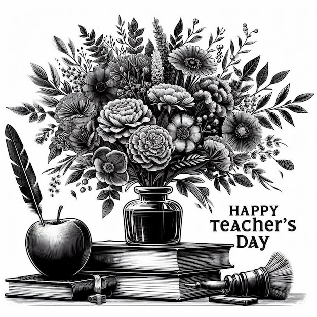 Photo black and white illustration for happy teachers day