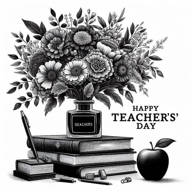 Black and white illustration for Happy Teachers Day