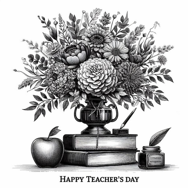 Black and white illustration for Happy Teachers Day