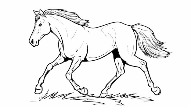 A Black and White Illustration of a Horse Running