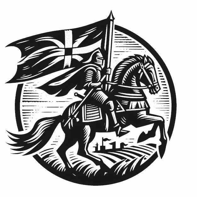 Photo a black and white illustration of a knight riding a horse