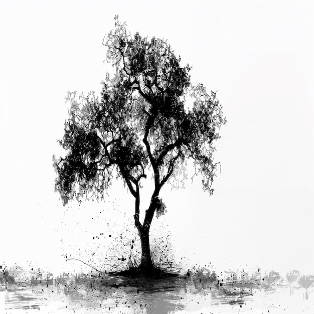 Photo black and white illustration of a majestic oak tree