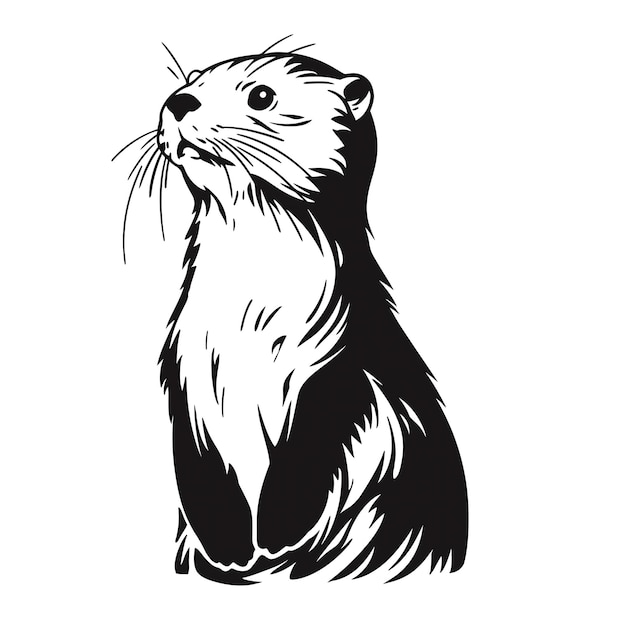 Black and White Illustration of an Otter