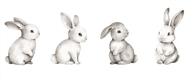 Black and white illustration of a rabbit set painted with an inkbrush