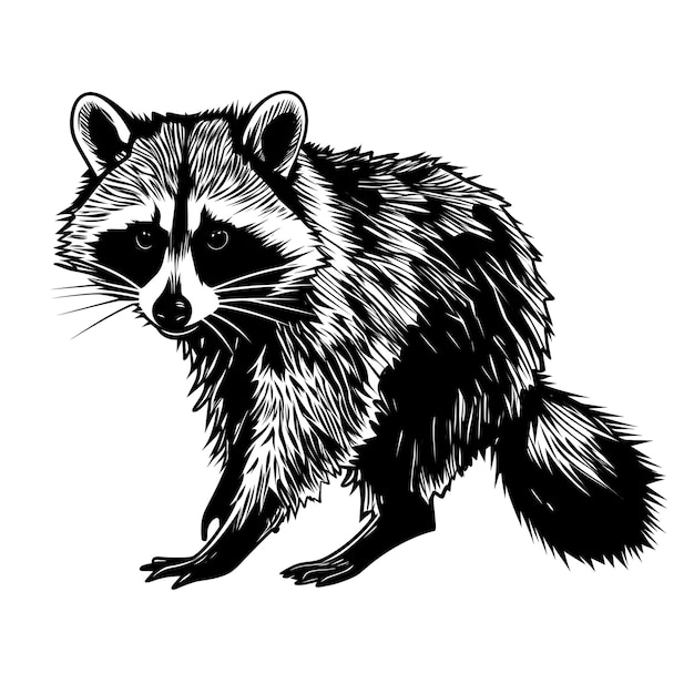 Black and White Illustration of a Raccoon