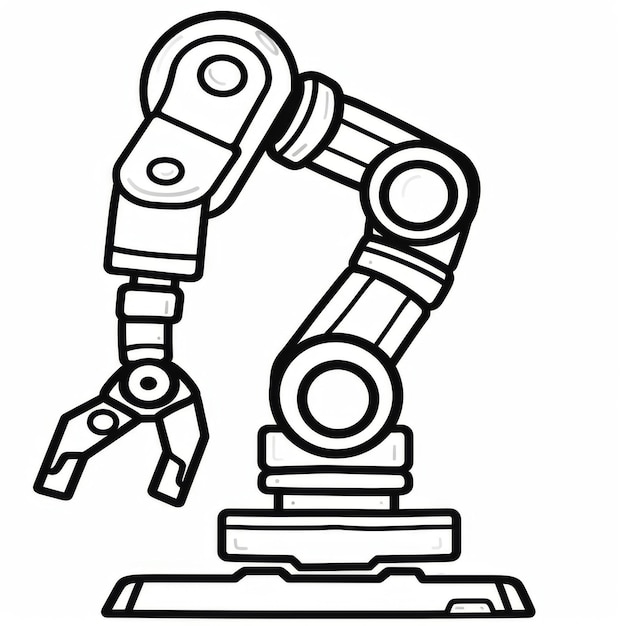 Black and white illustration of a robotic arm perfect for automation and industrial technology themes