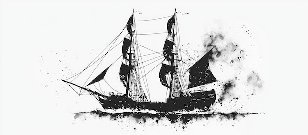 Photo black and white illustration of a sailboat in a storm