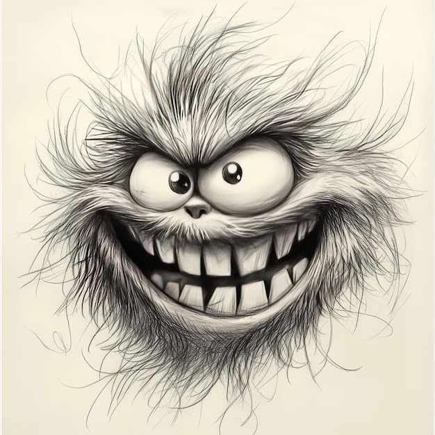 Black and white illustration of a scary monster with a big mouth