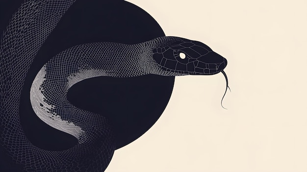 Photo a black and white illustration of a snake with a forked tongue