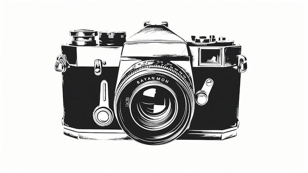 Photo black and white illustration of a vintage camera