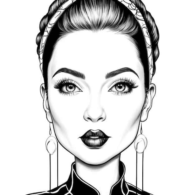 Black and white illustration of a woman with braided hair