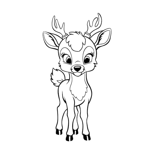 A black and white illustration of a young deer