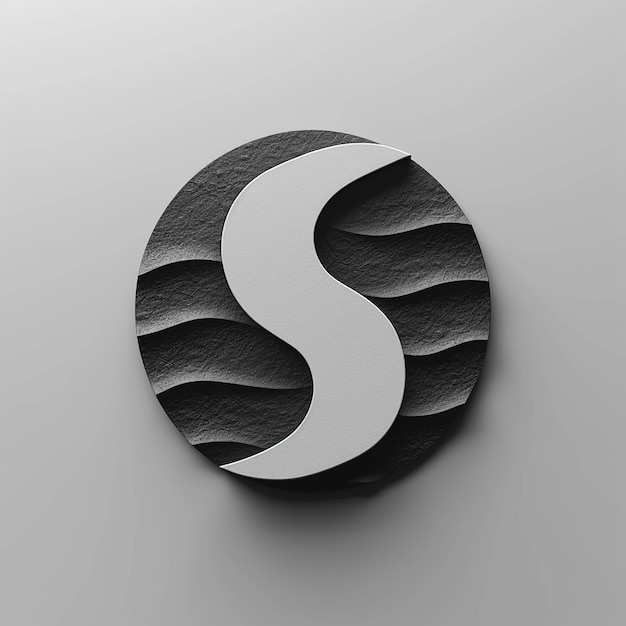 a black and white image of a circle with the letter s on it