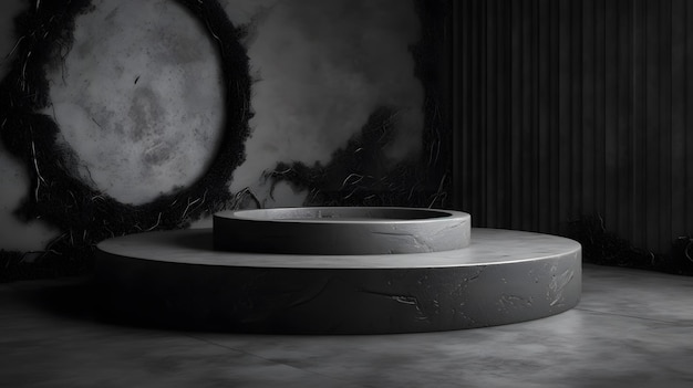 A black and white image of a circular stage with a large circle in the middle.