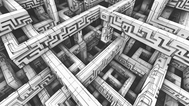 Black and white image of a complex maze