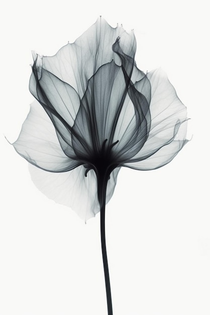 A black and white image of a flower with a white background.