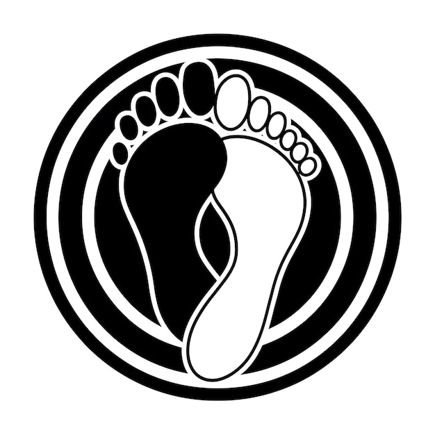 a black and white image of a foot on a circle