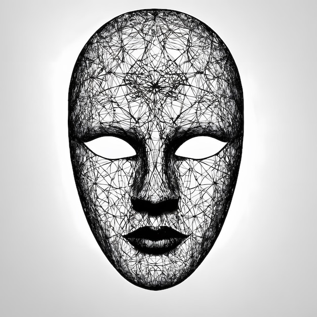 Photo a black and white image of a mask with a face drawn on it