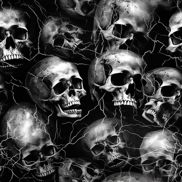 A black and white image of skulls with the word skull on it.