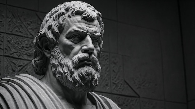 Photo a black and white image of a stoic philosopher sculpture