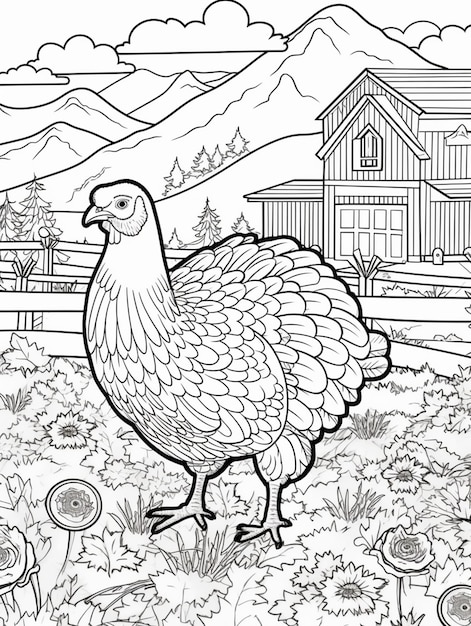 a black and white image of a turkey in a field generative ai