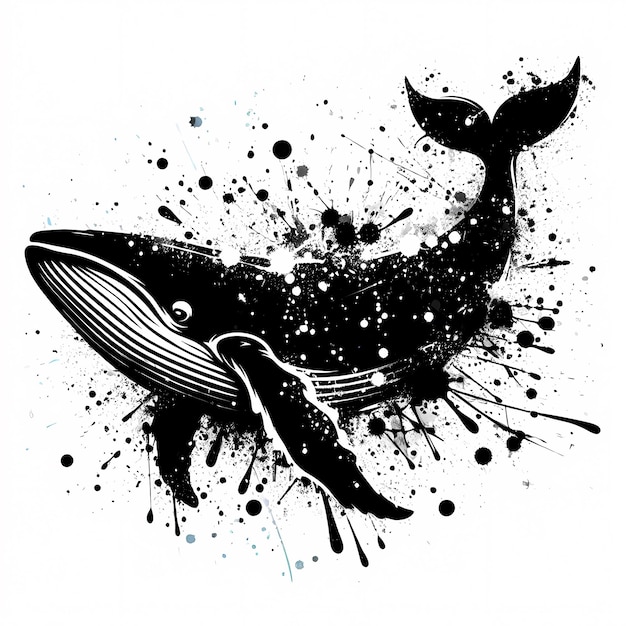 Photo a black and white image of a whale with a whale on it