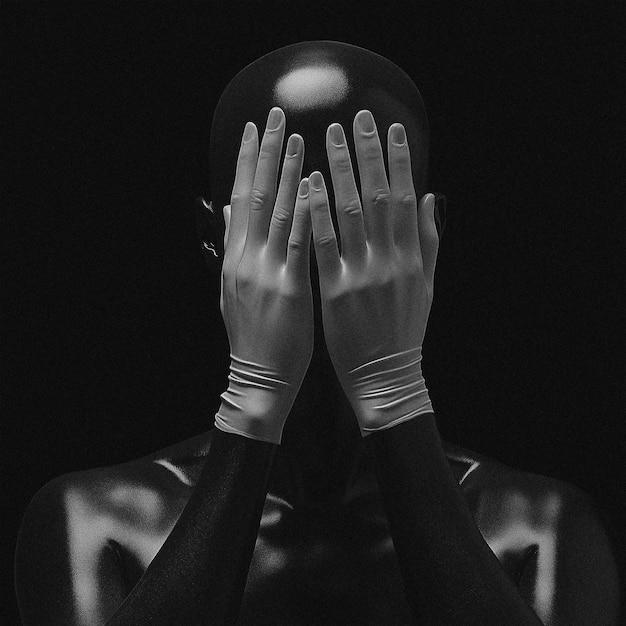 Photo a black and white image of a woman with hands covering her face