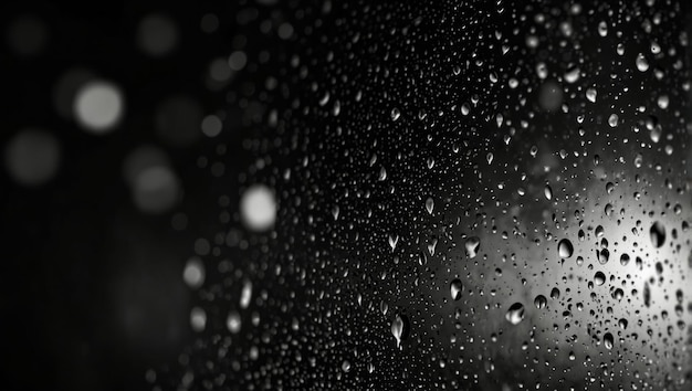 Black and white images of water droplets on glass surfaces