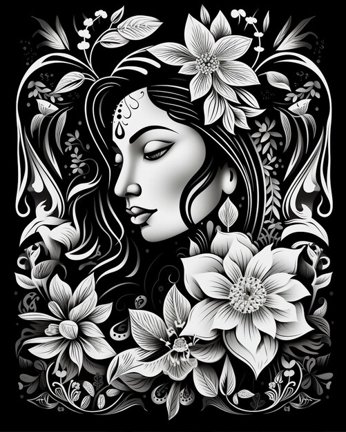 Photo black and white indian woman illustration