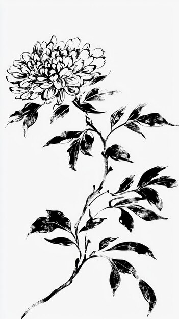 Photo black and white ink illustration of a flower