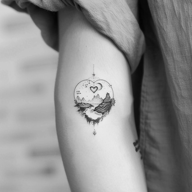 Photo black and white ink mystical tattoo design that personifies love minimalist design with a white bac