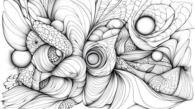 Photo black and white intricate line art abstract geometrical shapes drawing for coloring book