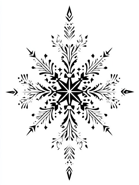 Photo black and white intricate snowflake design