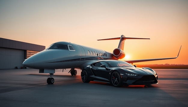 a black and white jet is parked on a runway with a jet on the side