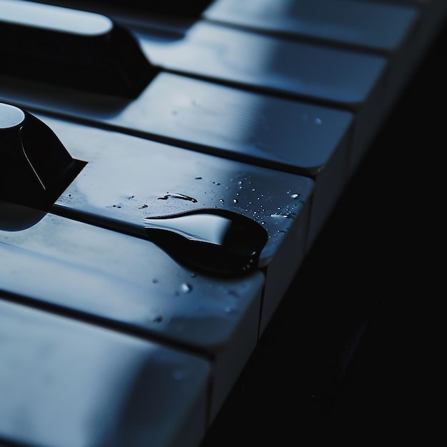 a black and white keyboard with a spoon on it